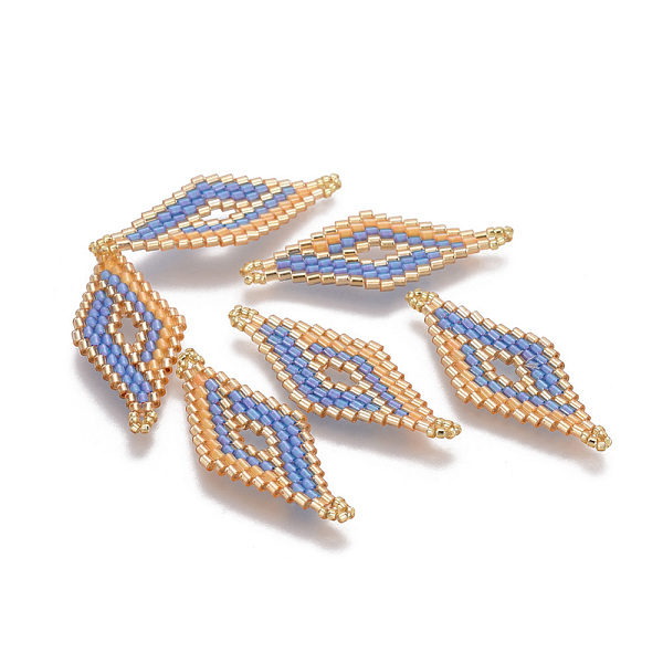 

PandaHall MIYUKI & TOHO Handmade Japanese Seed Beads Links, Loom Pattern, Rhombus, Colorful, 40.5x16~16.5x2mm, Hole: 2mm Glass Rhombus