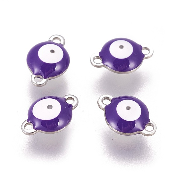 

PandaHall 304 Stainless Steel Enamel Links connectors, Flat Round with Evil Eye, Stainless Steel Color, Indigo, 12x8x4mm, Hole: 1.4mm 304..., Purple