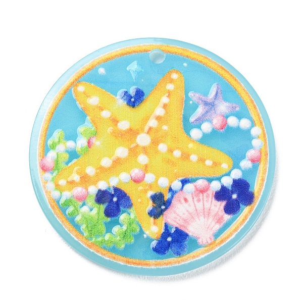 

PandaHall Acrylic Pendants, Flat Round with Ocean Theme Pattern, Gold, 34.5x2mm, Hole: 2mm Acrylic Flat Round Gold