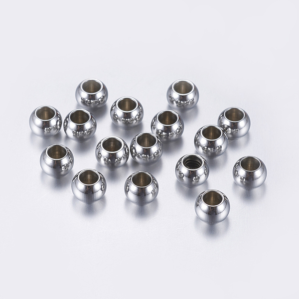 PandaHall 201 Stainless Steel Beads, Rondelle, Stainless Steel Color, 6x4.5mm, Hole: 3mm 201 Stainless Steel Rondelle