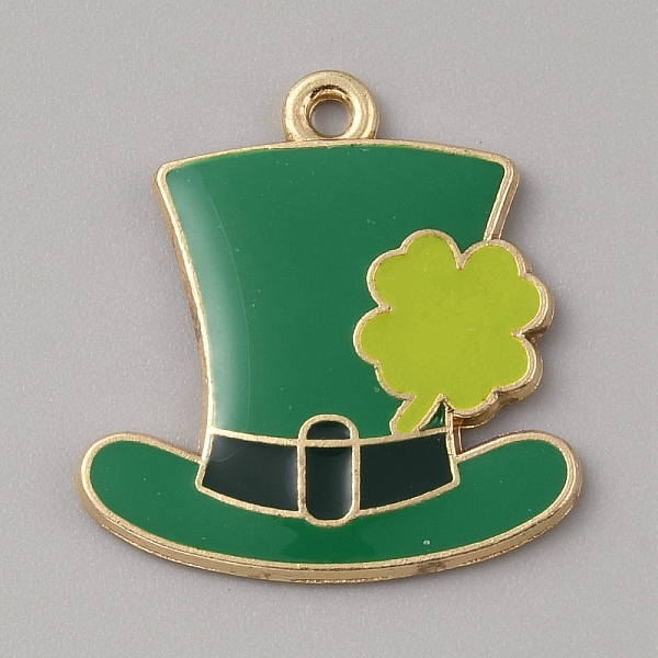

PandaHall Saint Patrick's Day Alloy Enamel Pendants, Golden, Hat, 24x23x2mm, Hole: 1.5mm Alloy+Enamel Hat