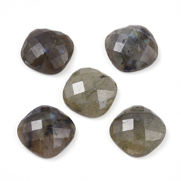 PandaHall Natural Labradorite Cabochons, Faceted, Square, 15.5x15.5x5.5mm Labradorite Square