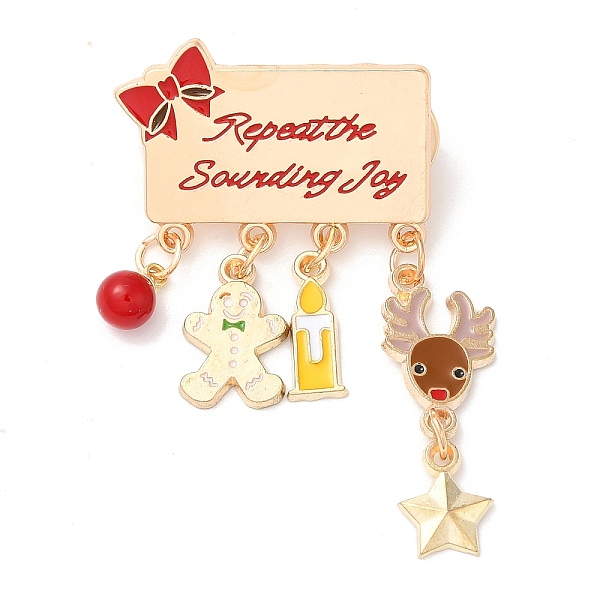 PandaHall Enamel Pins for Women, Alloy Brooch for Backpack Clothes, Gingerbread Man/Candle, Christmas, Deer, 54x31x1.5mm Alloy+Enamel Deer
