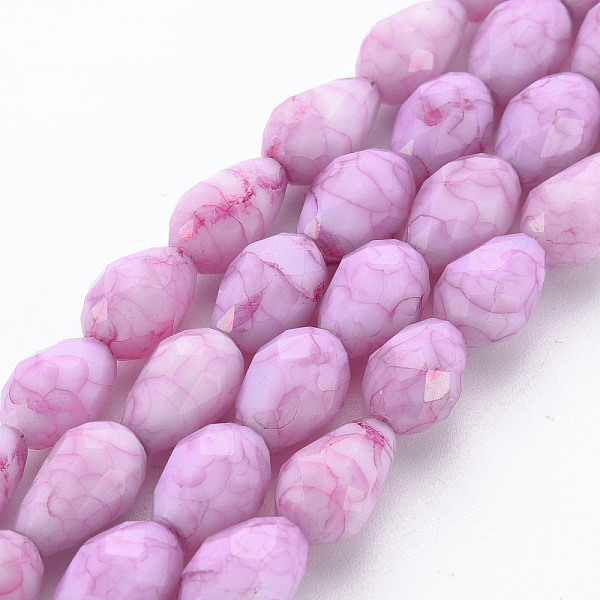 

PandaHall Opaque Baking Painted Crackle Glass Beads Strands, Teardrop, Faceted, Orchid, 10.5~12x8mm, Hole: 1.5mm, about 33~34pcs/strand..., Purple