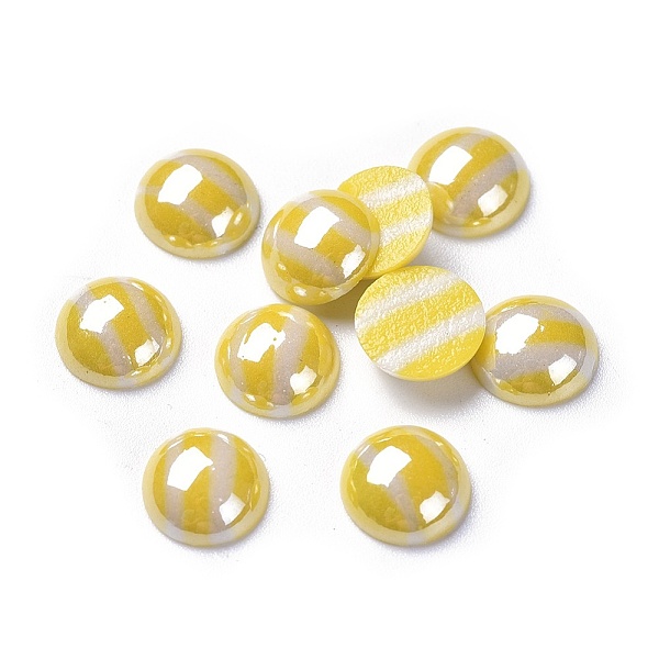 

PandaHall Opaque Glass Cabochons, Stripe Pattern, Half Round, Yellow, 9.5~10x3.5mm Glass Half Round Yellow