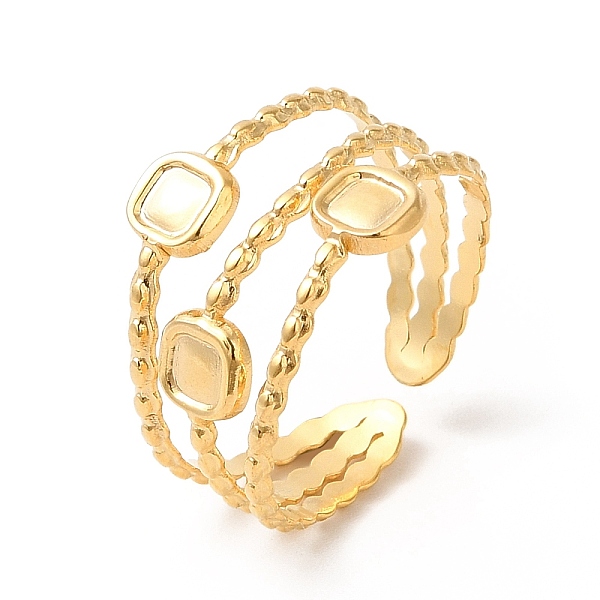 

PandaHall Ion Plating(IP) 304 Stainless Steel Triple Square Open Cuff Ring for Women, Real 18K Gold Plated, US Size 6 3/4(17.1mm) 304...