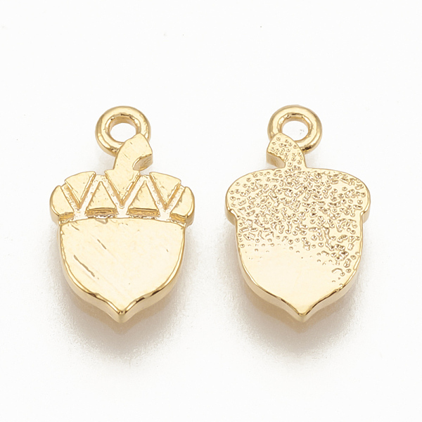 

PandaHall Brass Charms, Acorn, Nickel Free, Real 18K Gold Plated, 10x6x1mm, Hole: 1mm Brass Fruit