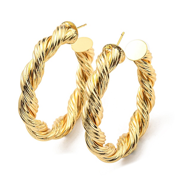 

PandaHall Rack Plating Brass Twist Round Stud Earrings, Half Hoop Earrings, Cadmium Free & Lead Free, Real 18K Gold Plated, 48x9mm Brass...