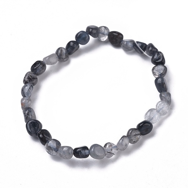 

PandaHall Natural Gemstone Bead Stretch Bracelets, Tumbled Stone, Nuggets, Inner Diameter: 2~2-1/4 inch(5.2~5.6cm) Rutilated Quartz