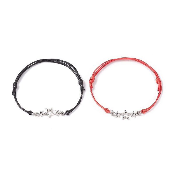 

PandaHall 2Pcs 2 Color Triple Star Zinc Alloy Link Bracelets Set, Waxed Polyester Cord Adjustable Bracelets, Black, Inner Diameter...