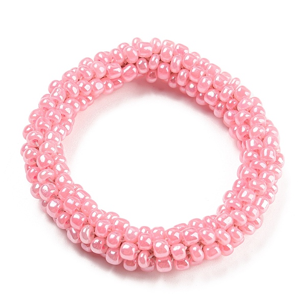 

PandaHall Crochet Glass Beads Braided Stretch Bracelet, Nepel Boho Style Bracelet, Pink, Inner Diameter: 1-3/4 inch(4.5cm) Glass Pink