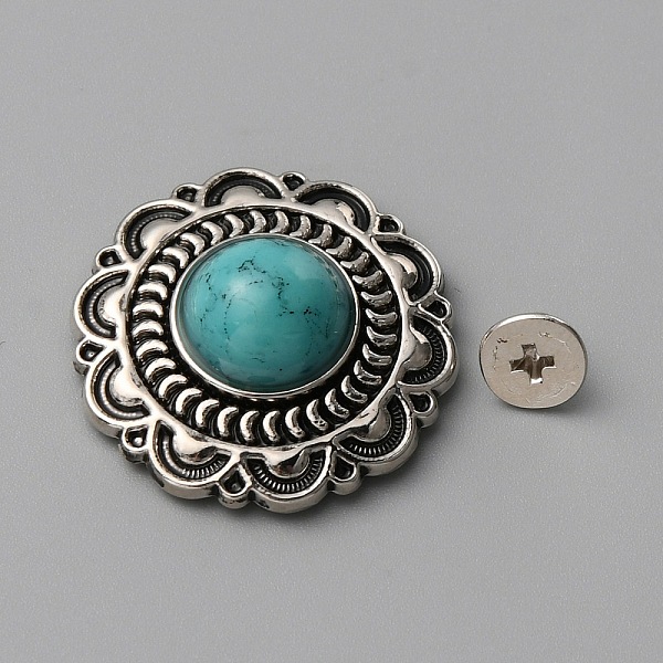 

PandaHall Zinc Alloy Buttons, with Synthetic Turquoise and Iron Screws, for Purse, Bags, Leather Crafts Decoration, Flower, Turquoise..., Green