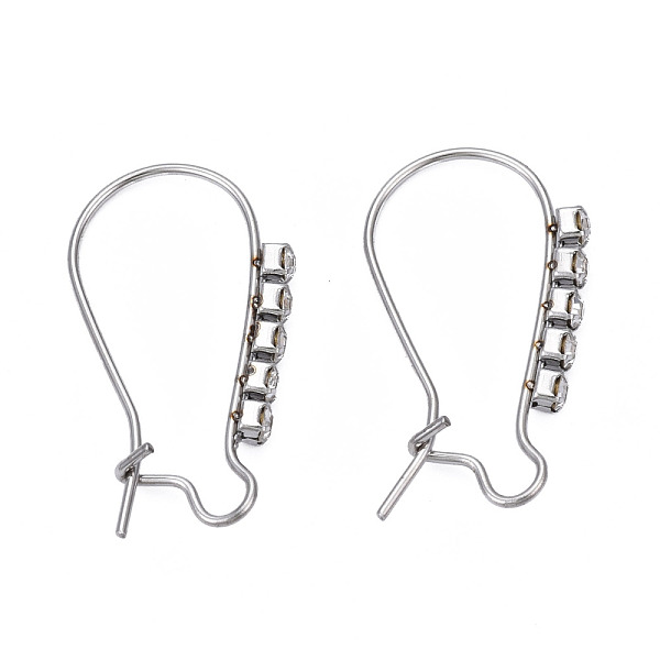 

PandaHall 304 Stainless Steel Hoop Earrings Findings Kidney Ear Wires, with Clear Cubic Zirconia, Stainless Steel Color, 24x13mm, Pin: 0.7mm...