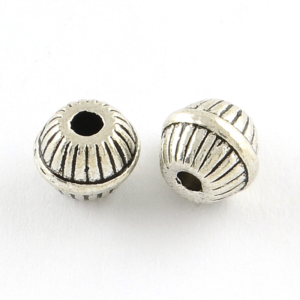 

PandaHall Round Alloy Beads, Grooved BeadsTibetan Style, Cadmium Free & Nickel Free & Lead Free, Antique Silver, 6x7mm, Hole: 1.5mm, about...
