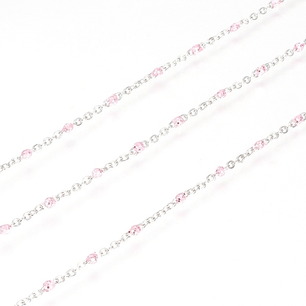 

PandaHall 304 Stainless Steel Handmade Beaded Chain, Cable Chains, with Enamel and Glitter Powder, Soldered, with Spool, Flat Oval, Pink...