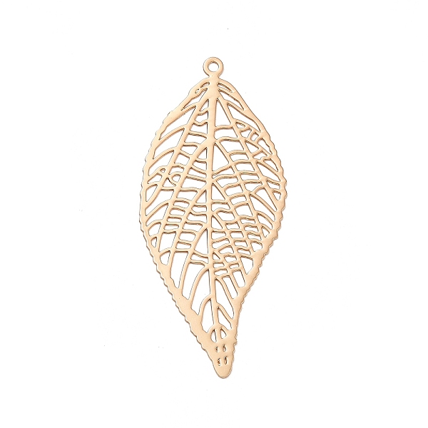 

PandaHall Rack Plating Brass Filigree Big Pendants, Long-Lasting Plated, Leaf Charms, Light Gold, 42x19x0.3mm, Hole: 1.2mm Brass Leaf