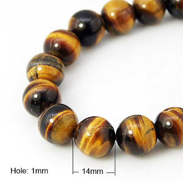 

PandaHall Natural Tiger Eye Beads Strands, Round, Goldenrod, 14mm, Hole: 1mm, about 14pcs/strand, 7.4 inch Tiger Eye Round Gold