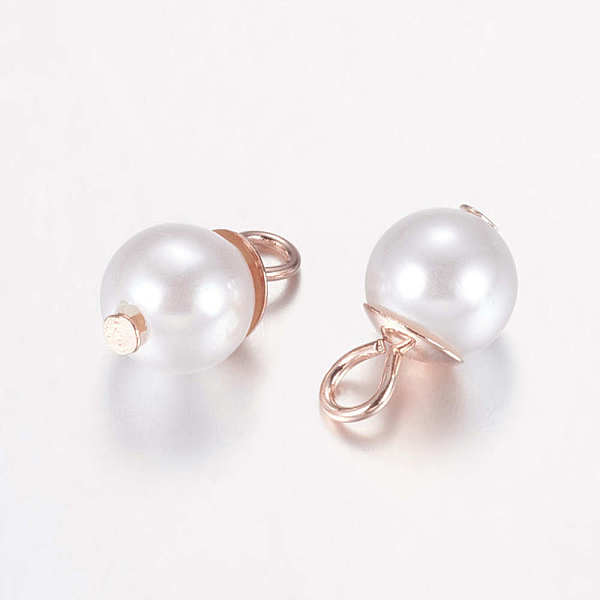 

PandaHall Plastic Pearl Charms, with Iron Findings, Round, Rose Gold, White, 13.5x8mm, Hole: 2mm Plastic Round White