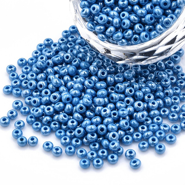 

PandaHall 8/0 Czech Opaque Glass Seed Beads, Lustered, Round, Steel Blue, 3x2mm, Hole: 1mm, about 500g/bag Czech Glass