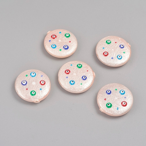 

PandaHall Paint Sprayed Shell Pearl Beads, with Enamel, Textured, Flat Round with Evil Eye, PeachPuff, 18.5~20.5x4.5~5.5mm, Hole: 0.8mm..., Brown