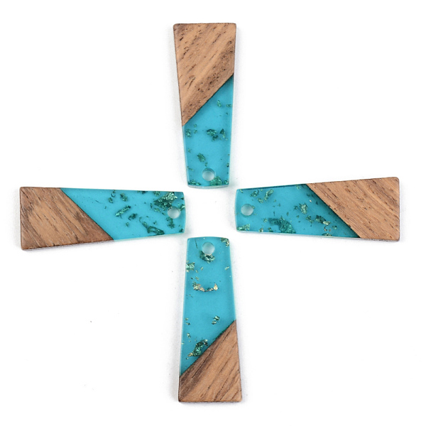 

PandaHall Transparent Resin & Walnut Wood Pendants, with Gold Foil, Trapezoid, Dark Turquoise, 30x12x3mm, Hole: 2mm Resin+Wood Trapezoid..., Cyan