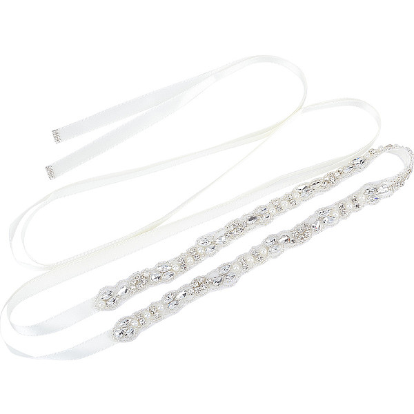 PandaHall CRASPIRE Wedding Bridal Belt for Bridal Dress, with Crystal Rhinestone, White, 105.31 inch(267.5cm) Alloy White