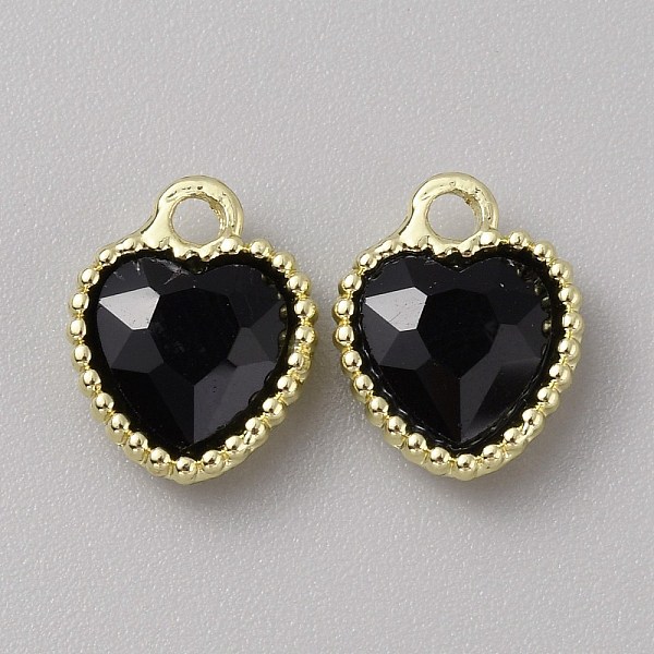 

PandaHall Glass Pendants, with Light Gold Alloy Finding, Heart Charms, Black, 13x10.5x4mm, Hole: 2mm Alloy+Glass Heart Black