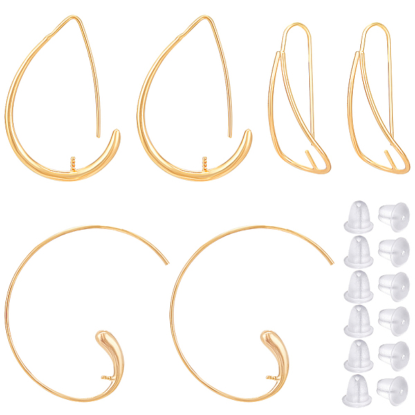 

PandaHall BENECREAT 6pcs 3 styles Brass Earring Hooks, For Half Drilled Beads, Long-Lasting Plated, Teardrop & Spiral & Twist Shape, with...
