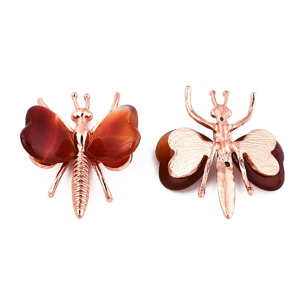 

PandaHall Natural Carnelian Display Decorations, with Rose Gold Color Alloy Findings, Dragonfly, 44x36~39x12mm Red Agate Dragonfly