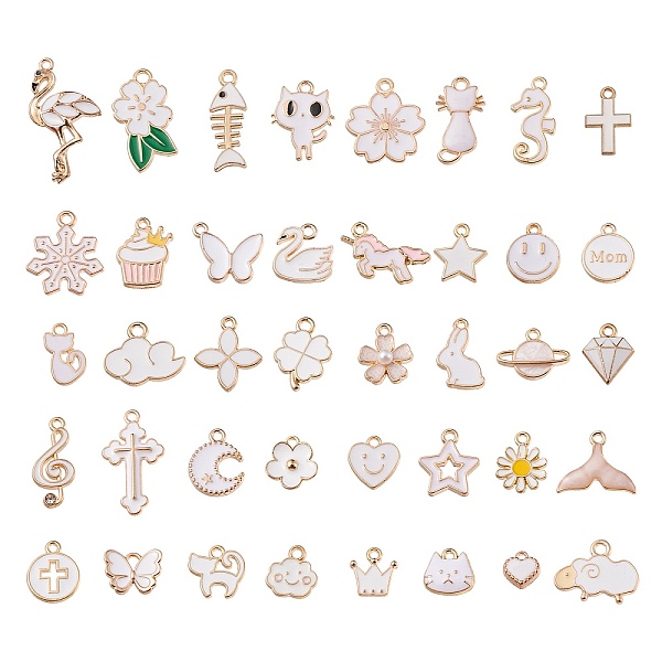 PandaHall 80Pcs 40 Style Alloy Enamel Pendants, with Crystal Rhinestone, Mixed Shapes, Light Gold, White, 2pcs/style Alloy Rhinestone+Enamel...