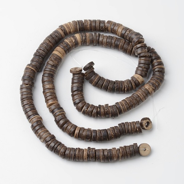 

PandaHall Natural Coconut Flat Round Bead Strands, Camel, 12x2~5mm, Hole: 3mm, about 104pcs/strand, 15.4 inch Coconut Flat Round Brown
