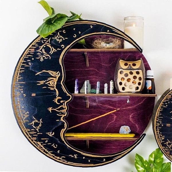 

PandaHall Wooden Crescent Moon Shelf for Crystals, Witchcraft Floating Wall Shelf, Midnight Blue, 254x85mm Wood Moon