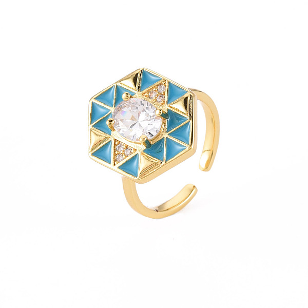 

PandaHall Brass Micro Pave Clear Cubic Zirconia Cuff Rings, Open Rings, with Enamel, Cadmium Free & Nickel Free & Lead Free, Hexagon, Real...