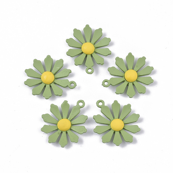 

PandaHall Spray Painted Alloy Pendants, Flower/Daisy, Medium Sea Green, 24.5x21x4mm, Hole: 1.5mm Alloy Flower