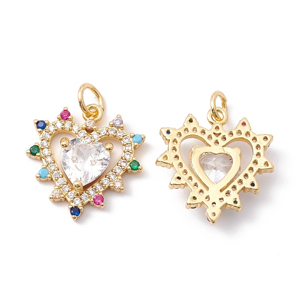 

PandaHall Rack Plating Brass Micro Pave Colorful Cubic Zirconia Pendants, with Jump Ring, Cadmium Free & Nickel Free & Lead Free, Heart...