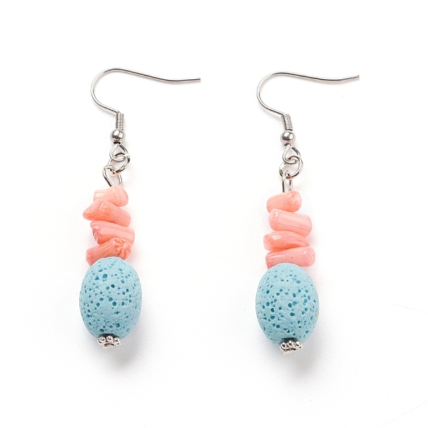

PandaHall Natural Lava Rock Dangle Earrings, with Synthetic Gemstones, Alloy Spacer Beads and Stainless Steel Earring Hooks, Oval, Sky Blue...