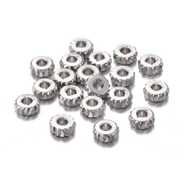 

PandaHall Brass Spacer Beads, Long-lasting Plated, Fancy Cut, Flat Round, Platinum, 5x2mm, Hole: 1.8mm Brass Flat Round