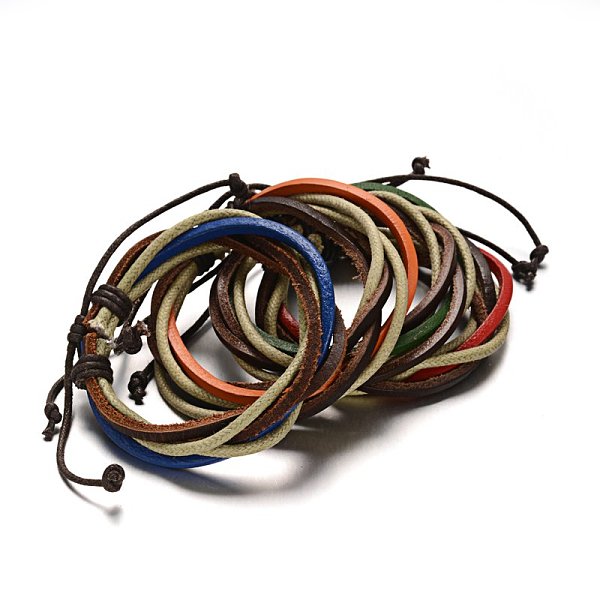 

PandaHall Adjustable Leather Cord Multi-Strand Bracelets, Mixed Color, 53mm, 10x6mm Leather Multicolor