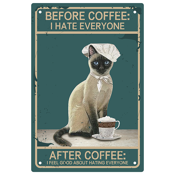 PandaHall CREATCABIN Cat Tin Sign Coffee Metal Vintage Retro Art Mural Hanging Iron Painting Poster Plaque Funny Animals Family Wall...