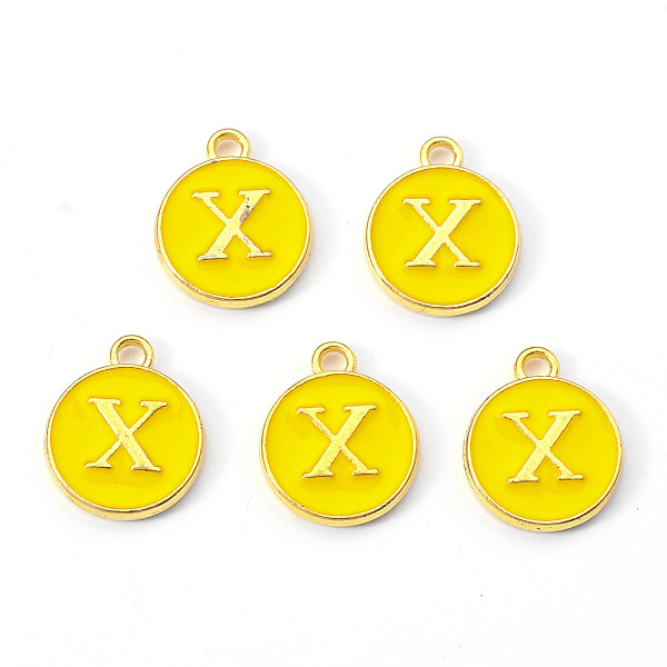 

PandaHall Golden Plated Alloy Enamel Charms, Enamelled Sequins, Flat Round with Letter, Gold, Letter.X, 14x12x2mm, Hole: 1.5mm Alloy+Enamel...