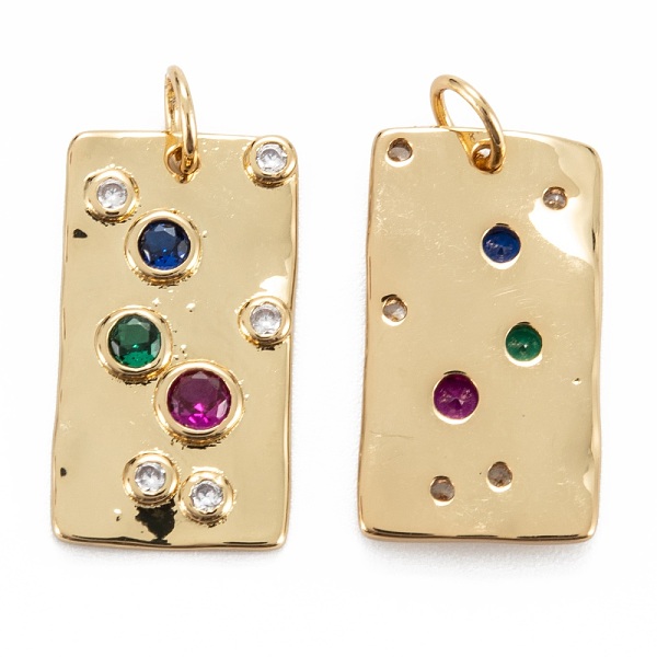 

PandaHall Brass Micro Pave Cubic Zirconia Charms, Long-Lasting Plated, Rectangle, Real 18K Gold Plated, 19.5x11x2mm, Hole: 3.4mm, Jump Ring..., Multicolor