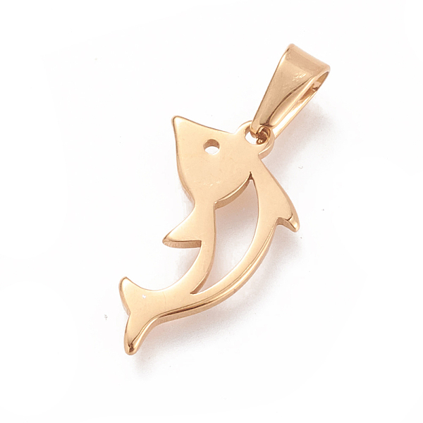 

PandaHall 304 Stainless Steel Pendants, Large Hole Pendants, Dolphin, Golden, 18x11.5x1.5mm, Hole: 6x3mm 304 Stainless Steel Dolphin