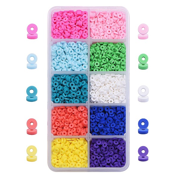 

PandaHall 110G 10 Colors Handmade Polymer Clay Beads, Heishi Beads, for DIY Jewelry Crafts Supplies, Disc/Flat Round, Mixed Color, 4x1mm..., Multicolor