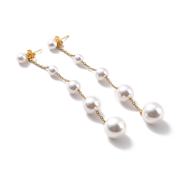 

PandaHall Round Plastic Pearl Beaded Long Chain Dangle Stud Earrings, 304 Stainless Steel Drop Earrings for Women, Golden, 93mm, Pin: 0.7mm..., White