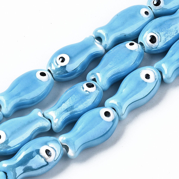 

PandaHall Handmade Porcelain Ceramic Beads Strands, Bright Glazed Porcelain, Fish, Dodger Blue, 19x10x8mm, Hole: 1.5mm, about 17pcs/strand...