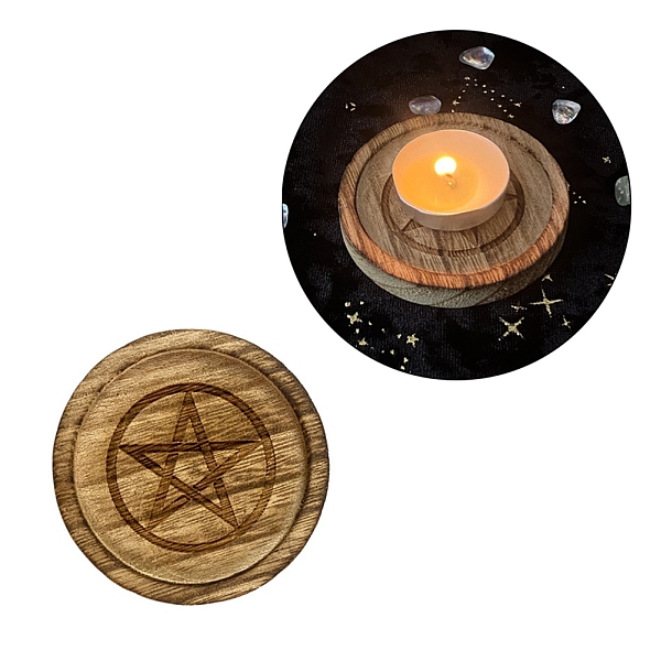 

PandaHall Wood Altar Boards, Candle Holders, Flat Round with Pentagram Pattern, Dark Goldenrod, 67x6.5mm Wood Flat Round