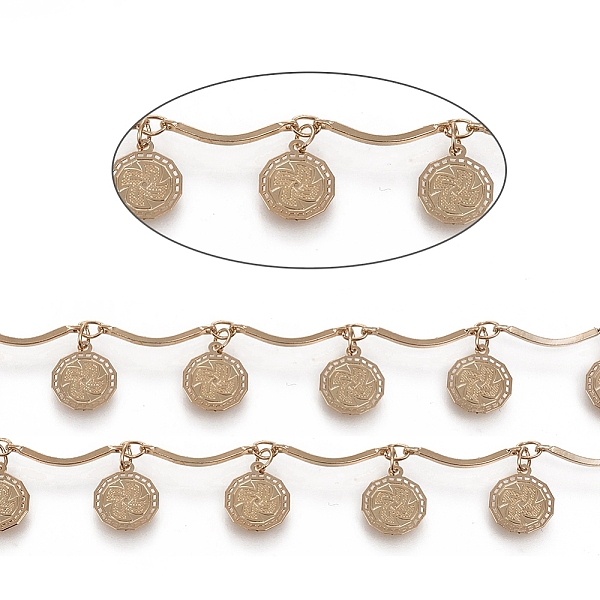 

PandaHall Brass Scalloped Bar Chains, with Flat Round Charms, Soldered, with Spool, Long-Lasting Plated, Light Gold, 15.5x1x1mm, about 32.8...
