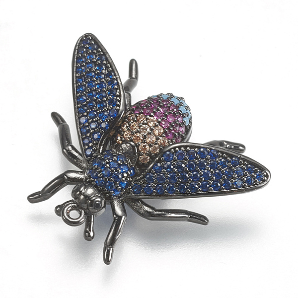 

PandaHall Brass Micro Pave Cubic Zirconia Pendants, Insect, Colorful, Gunmetal, 21x28x6mm, Hole: 0.8~1mm Brass+Cubic Zirconia Insects