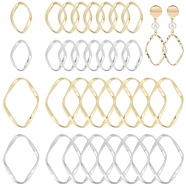 

PandaHall 40Pcs 4 Style Alloy Linking Rings, Twisted Rhombus, Platinum & Light Gold, 24~40.5x24~28mm, 10pcs/style Alloy Rhombus