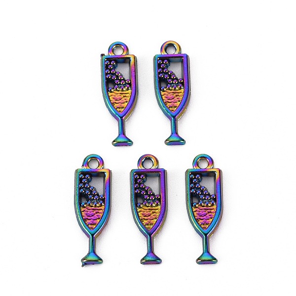 

PandaHall Alloy Pendants, Cadmium Free & Nickel Free & Lead Free, Wine Glass, Rainbow Color, 20x6.5x1.5mm, Hole: 1.6mm Alloy Tableware